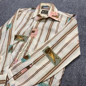 VTG Tall Man Manhattan Dress Shirt Men's Large AOP Button Up Striped Stained 90s